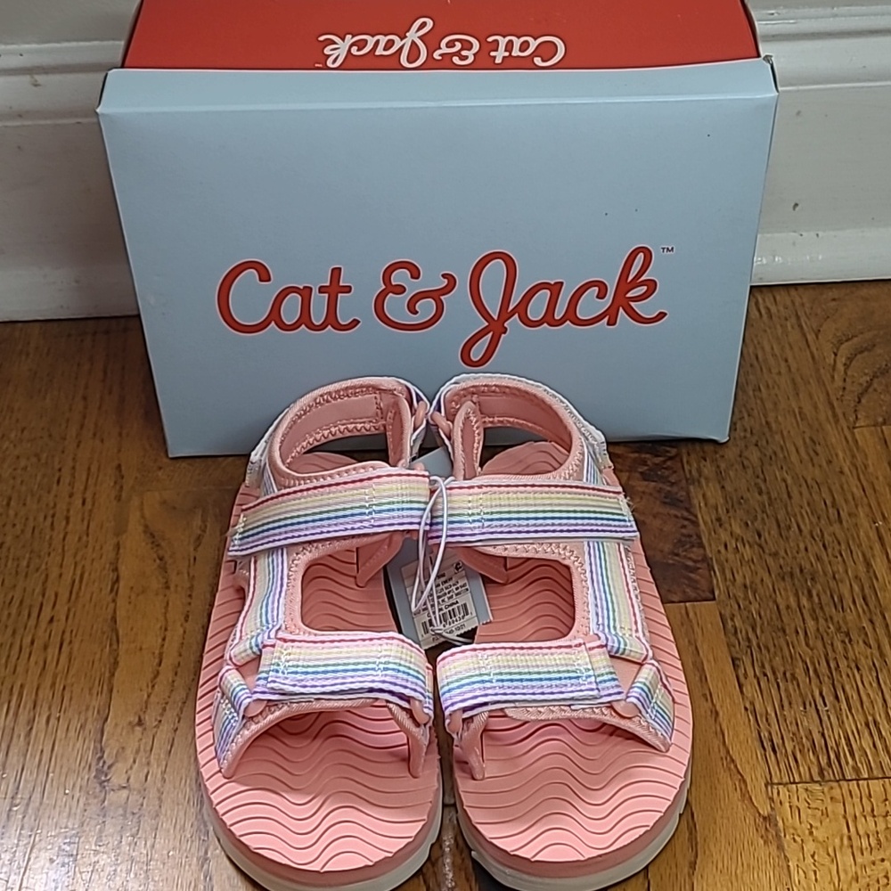 Cat & Jack Coral Pink Sandals with Rainbow Straps